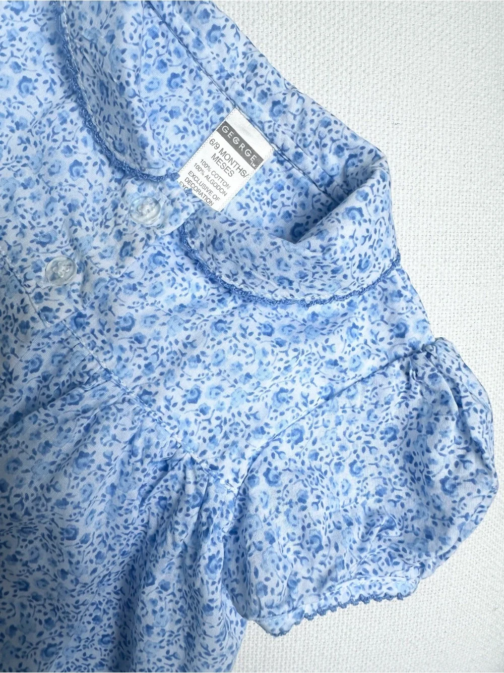 George Vintage Cottagecore Whimsy Blue Ditsy Floral Dress Set Size 6-9 Months